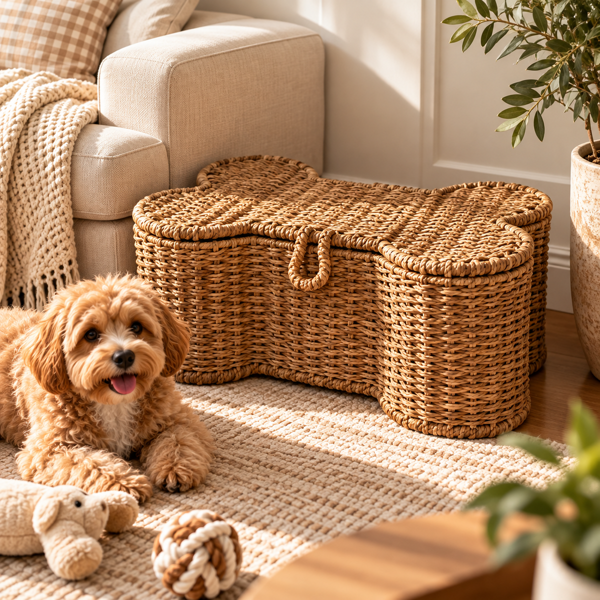 🐾 Finally, Dog Toy Storage That Belongs in the Living Room – Handwoven Bone Basket