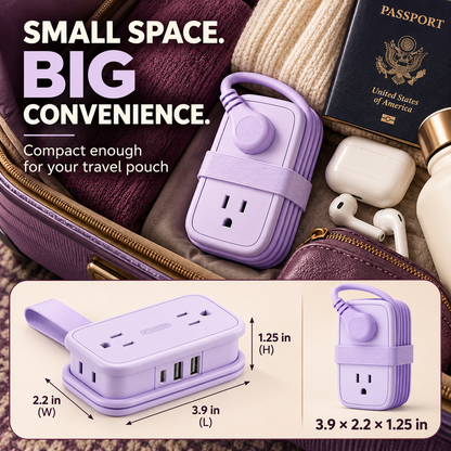 7-in-1 Travel Power Strip with USB-C & USB-A – Compact Wrap-Around Cord & Flat Plug