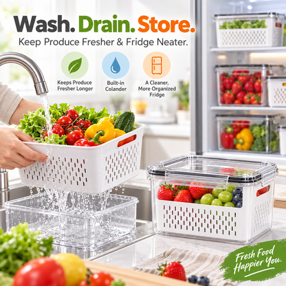 🥗 3PCS Stackable Fridge Produce Saver Containers with Removable Colander – Airtight Food Storage Boxes for Fruits, Vegetables & Meal Prep