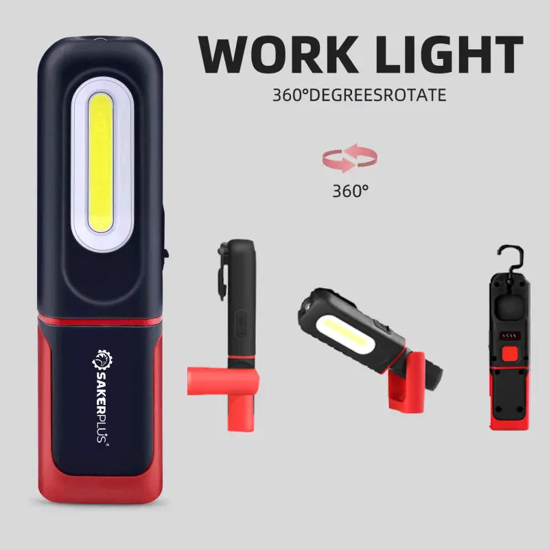 💡 Rechargeable COB Work Light | Magnetic Base, Hook & Stand
