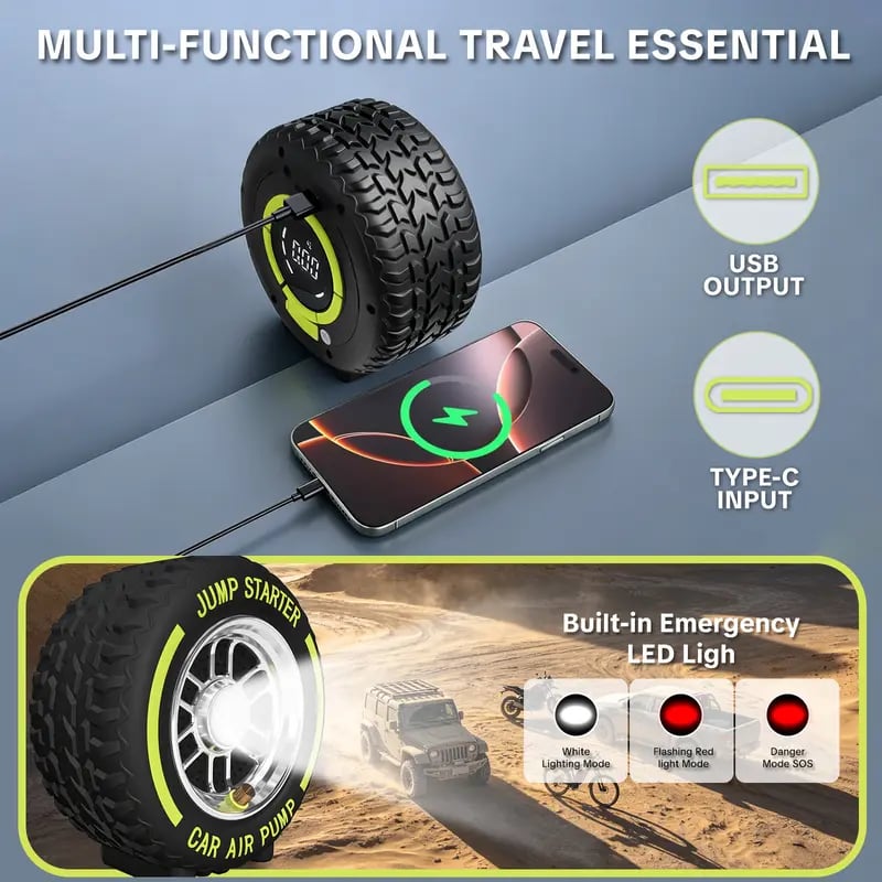 USB charging output and built-in emergency LED light