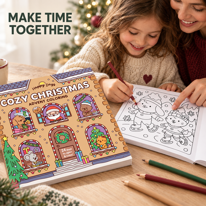 🎄Happy Days‑Cosy Christmas Advent Colouring Book | Hardback Edition | 24 Sealed Daily Surprise Sections | All‑Ages Screen‑Free Festive Activity