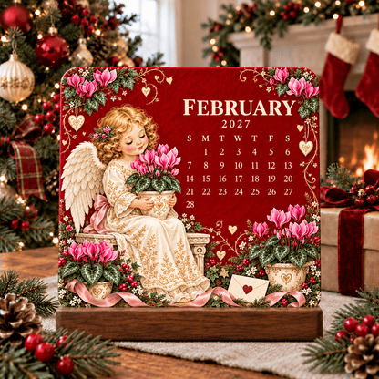 February 2027 angel with pink cyclamen flowers