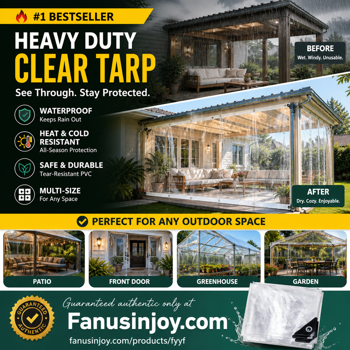 🏡Heavy-Duty Clear Tarp – Outdoor Coverage Without Blocking the Light