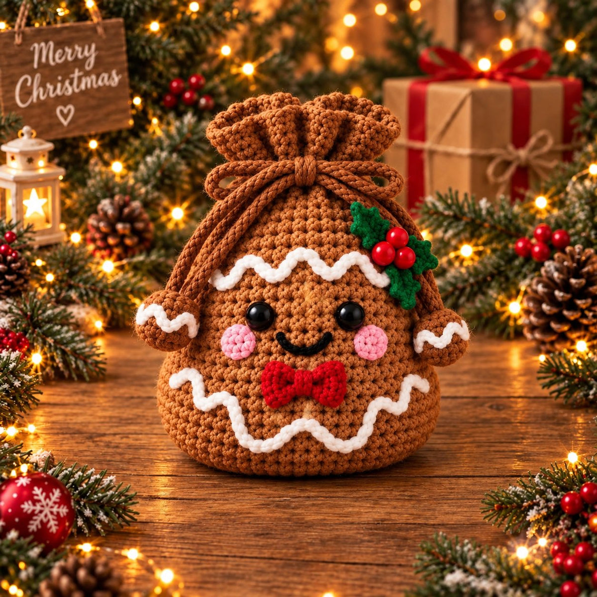 🎄 Christmas Crochet Character Gift Pouch | Reusable Drawstring Gift Bag