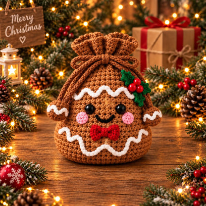 🎄 Christmas Crochet Character Gift Pouch | Reusable Drawstring Gift Bag