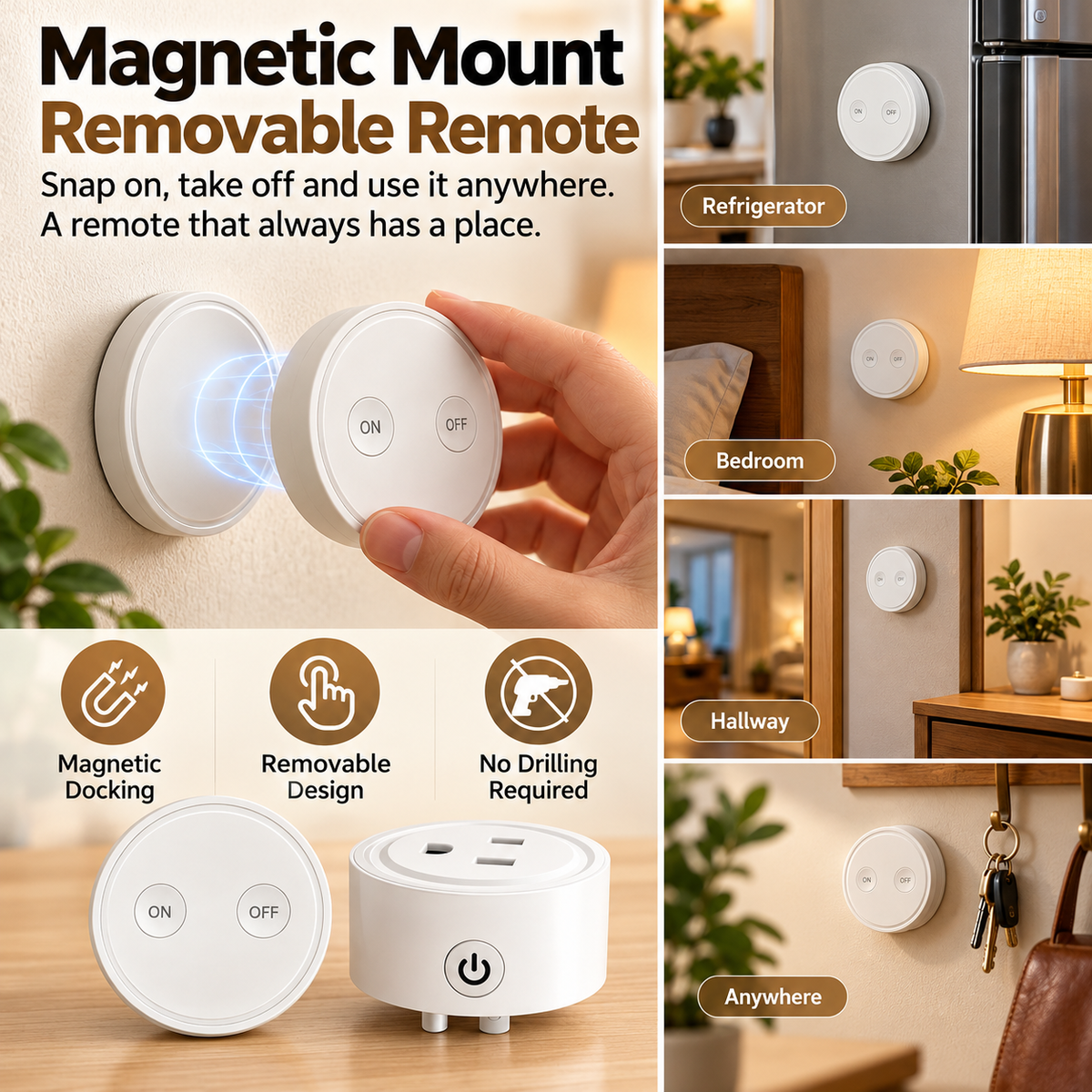 RF Wireless Remote Control Outlet – Pre-Paired Plug-In Switch with Magnetic Remote