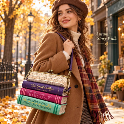 📚 Stacked Book Handbag – Vintage Book-Shaped Crossbody Purse for Book Lovers