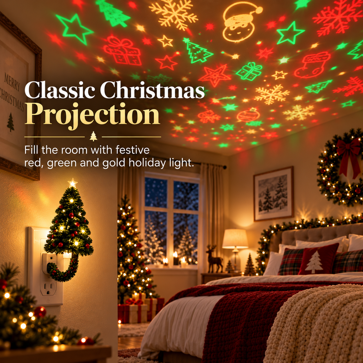 🎄💡Christmas Tree Projector Night Light — Plug-In Ceiling decorate