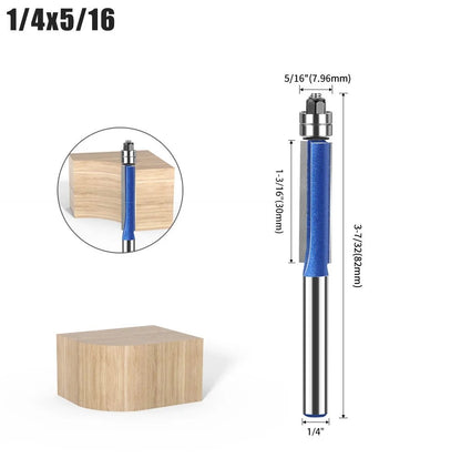 🪵 4-Piece Flush Trim Router Bits – Dual Bearings, 1/4' Shank