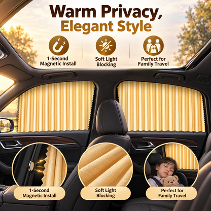 🚗 Pleated Car Window Sun Shade Curtains – Adjustable Rear Seat Privacy & Sun Protection