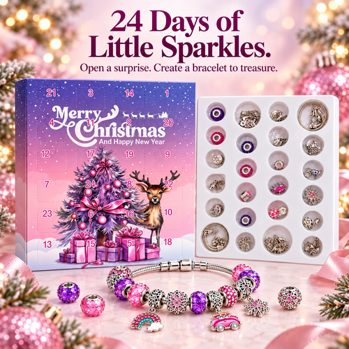🎁✨24-Day Christmas DIY Craft Bead Charms Kit - Girls' Jewelry Gift Set