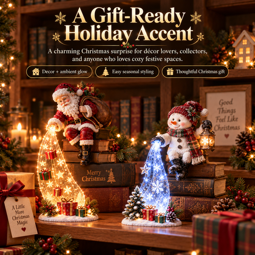 ✨ Christmas Resin Shelf Sitter Ornament with Cascading LED Lights | 6 Styles Available, Warm Festive Indoor Decoration for Family