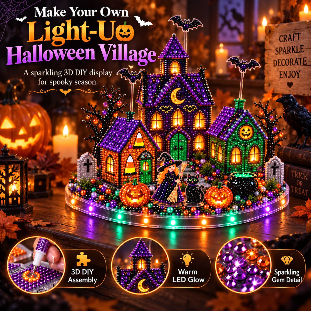 3D DIY Diamond Art Halloween Village Kit
