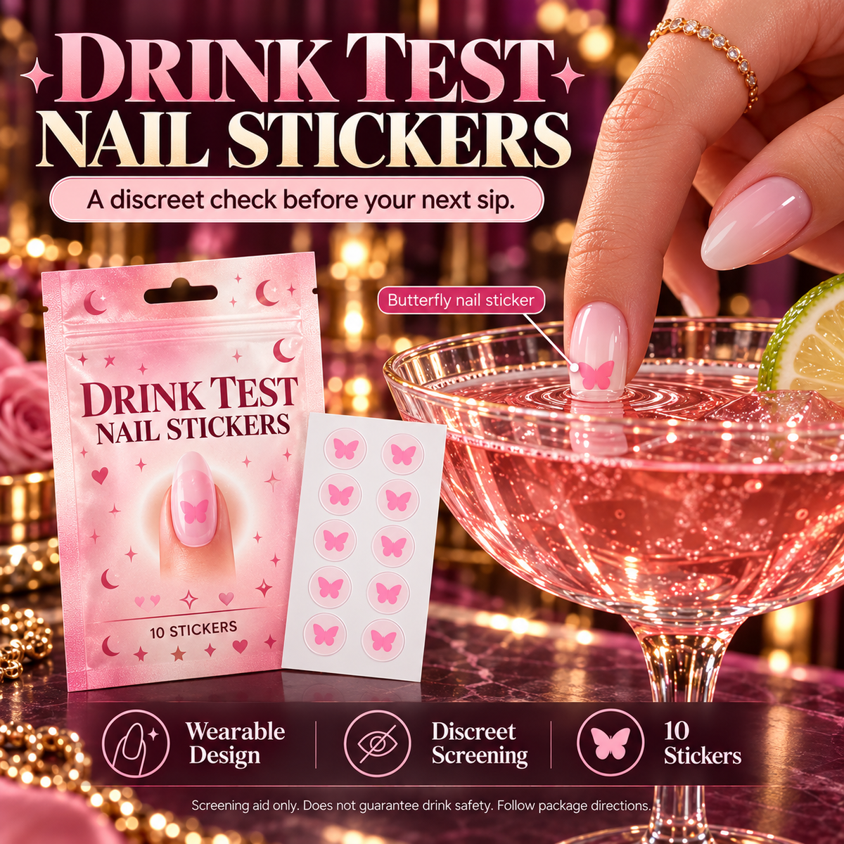 🦋 Discreet Drink Test Nail Stickers