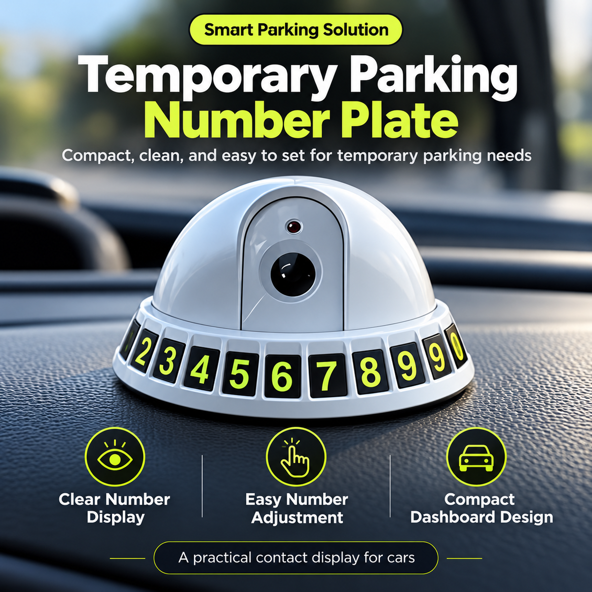 🚗 ParkGuard™ 2-in-1 Smart Parking Number Plate – Built-In Security Camera & Adjustable Phone Number Display