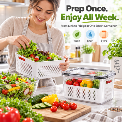 🥗 3PCS Stackable Fridge Produce Saver Containers with Removable Colander – Airtight Food Storage Boxes for Fruits, Vegetables & Meal Prep
