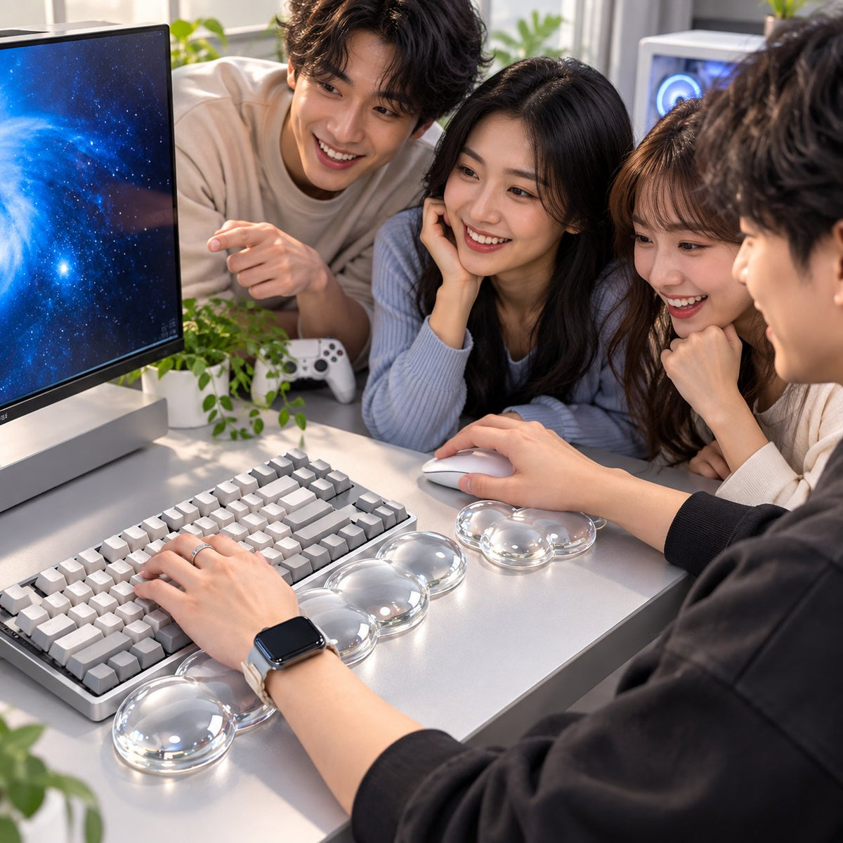 Transparent Jelly Hand Rest Pad Set  Elastic palm support to ease strain during long hours of typing and gaming