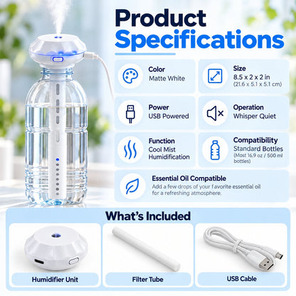 Bottle Top USB Humidifier Stick | Quiet Portable Cool Mist Aroma Diffuser
