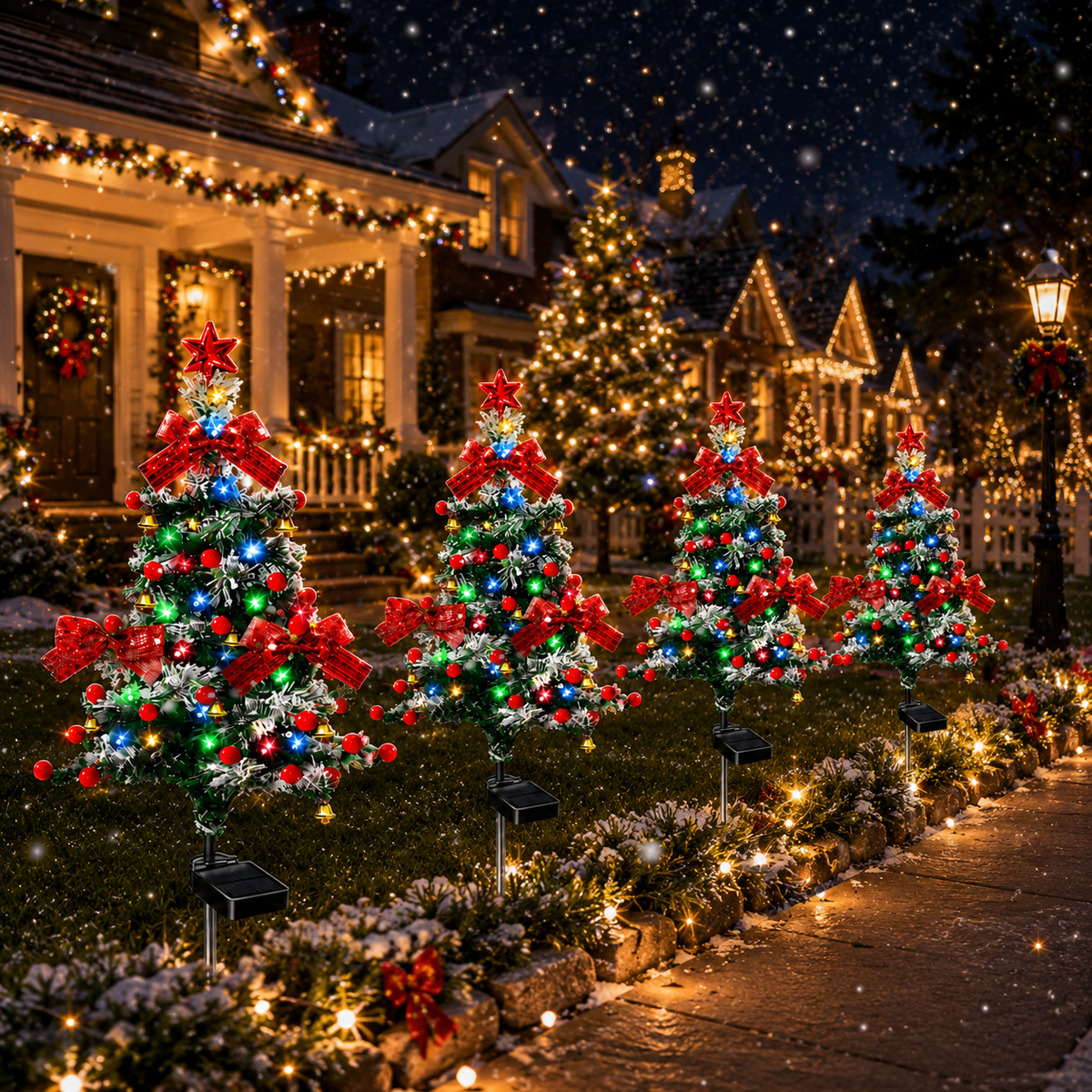 🎄 2-Pack Solar Christmas Tree Lights – Outdoor Pathway Holiday Decor