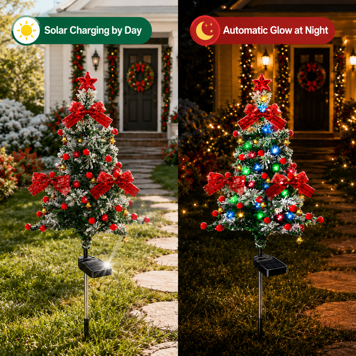 🎄 2-Pack Solar Christmas Tree Lights – Outdoor Pathway Holiday Decor
