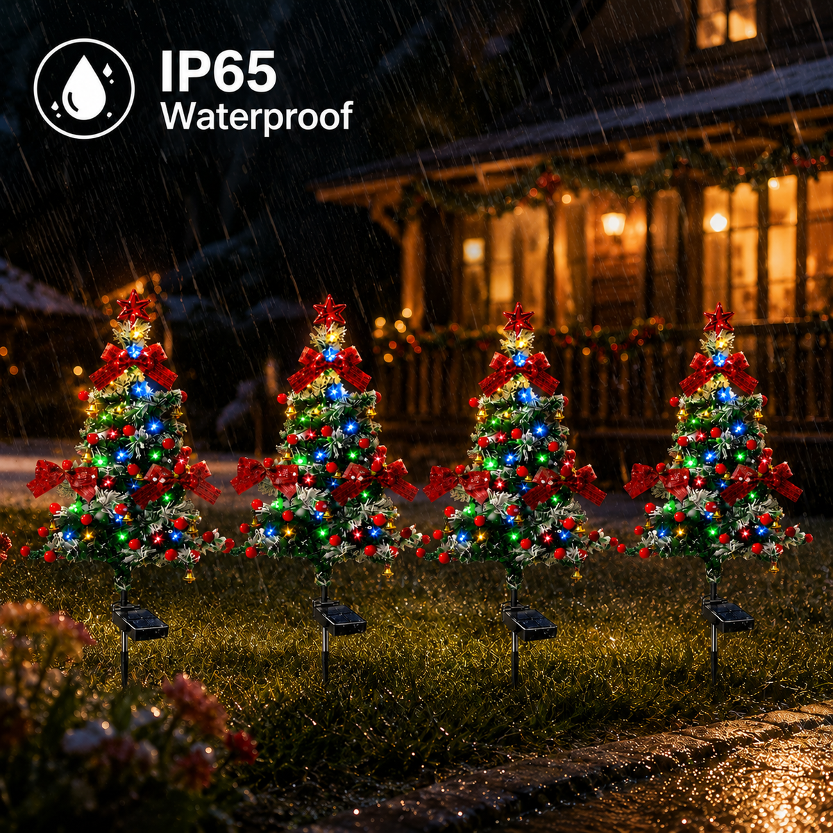 🎄 2-Pack Solar Christmas Tree Lights – Outdoor Pathway Holiday Decor