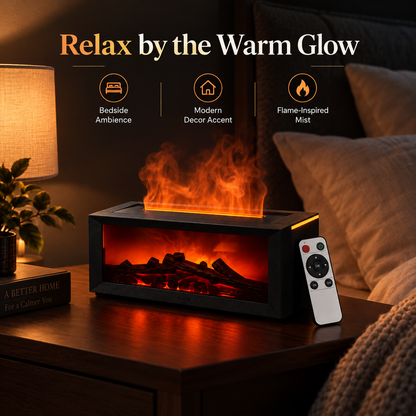 Flame-Effect Ambient Fireplace Humidifier – Remote-Control Cozy Tabletop Decor