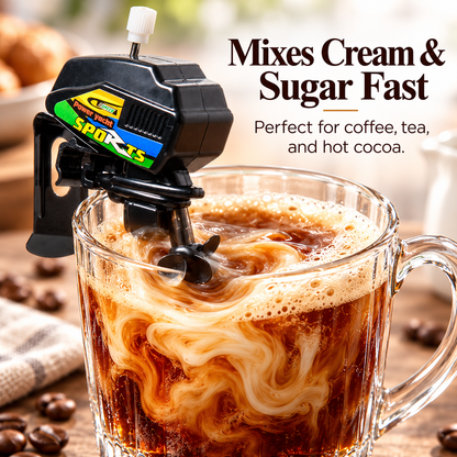 Boat motor stirrer mixing cream into a cup of coffee