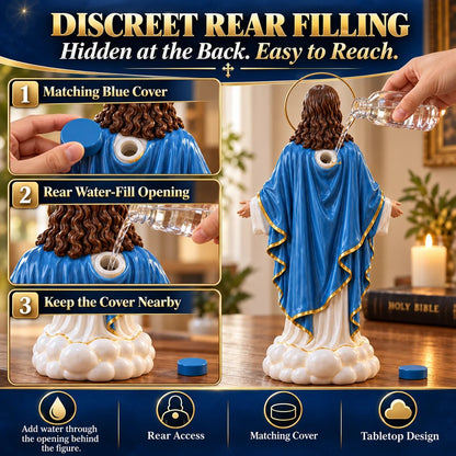 ✝️ Holy Mist Jesus Humidifier – Light-Up Christian Statue with Halo & Cloud Mist