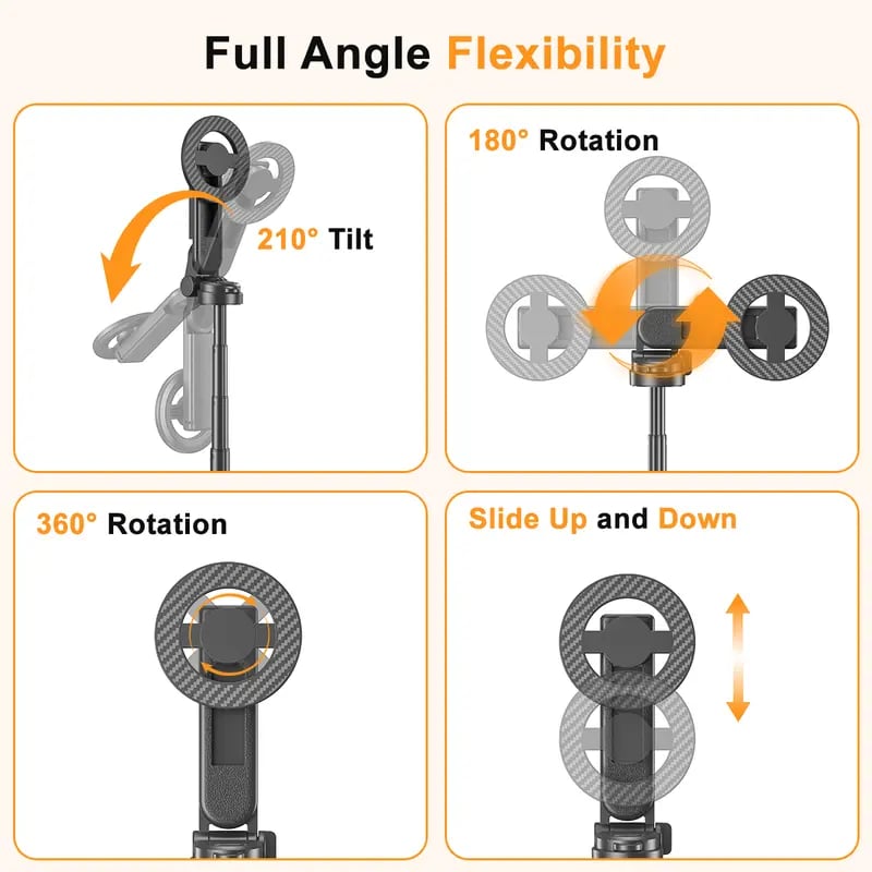 Upgraded Magnetic Selfie Stick with 360° Rotatable Adjustable Magnetic Tripod Stand