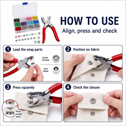 🎨Seamless Stitching Sewing Kit-100Pcs Invisible Colored Metal Buckle & Manual Pressure Pliers 🔧