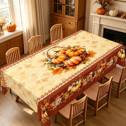 🥰🌻Thanksgiving Tablecloth ，Stain Resistant Washable Polyester Turkey Harvest Tablecloths