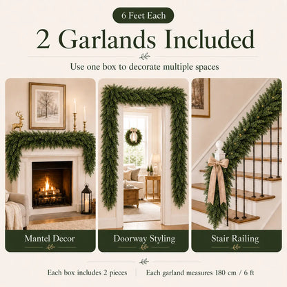 🎄 2-Piece 6FT Real-Touch Cedar Garland – Lifelike Christmas Greenery for Mantel, Staircase & Holiday Decor