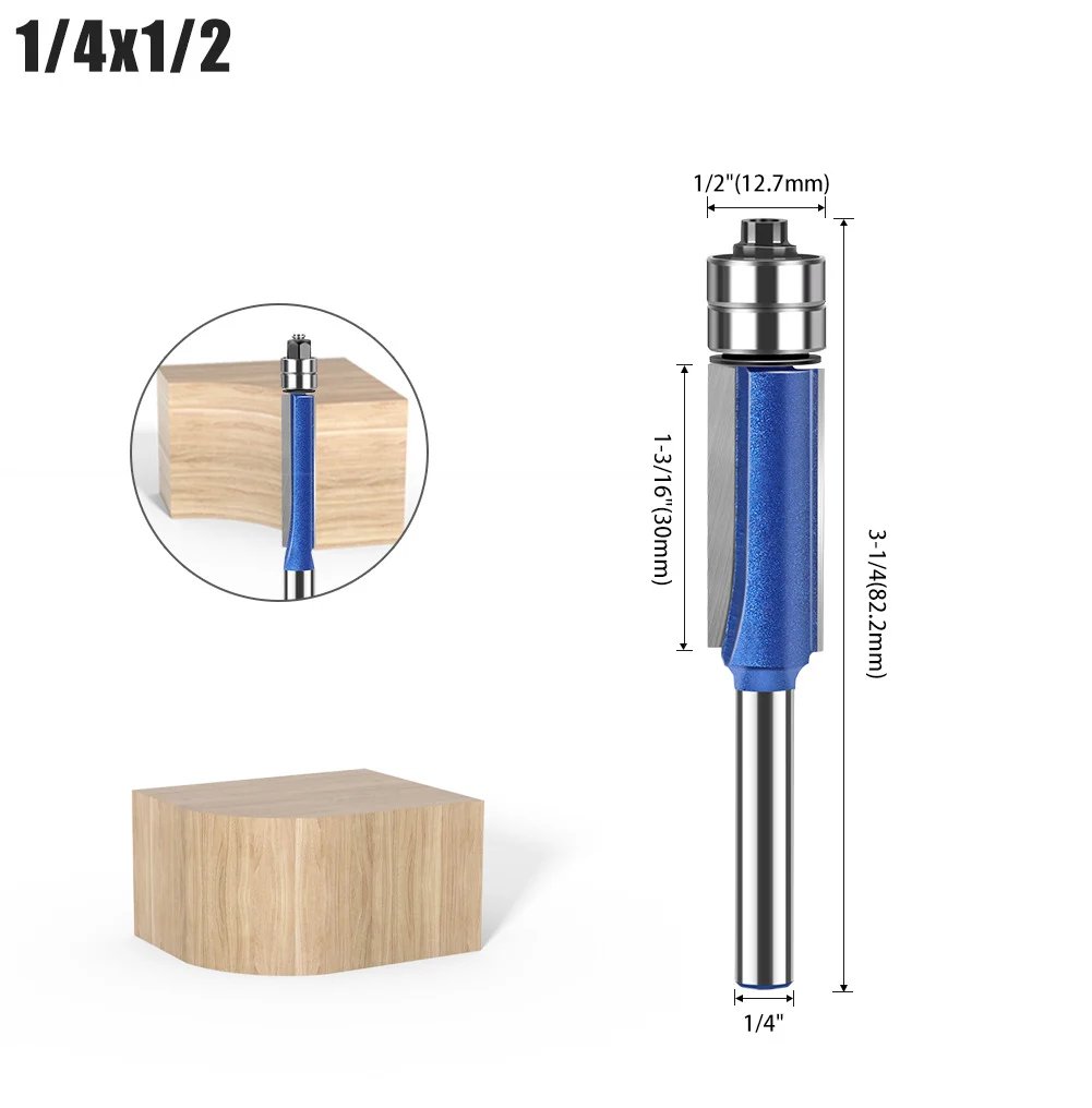 🪵 4-Piece Flush Trim Router Bits – Dual Bearings, 1/4' Shank