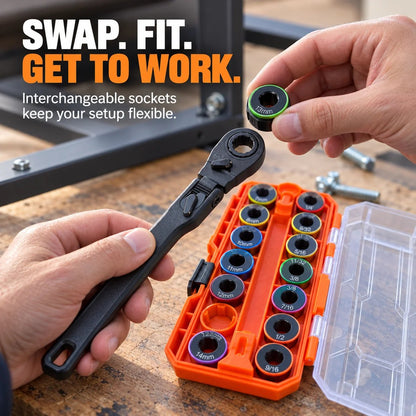 🔧🧰 Flex-Head Pass-Through Ratchet & Socket Set – Metric & SAE Sizes with Storage Case