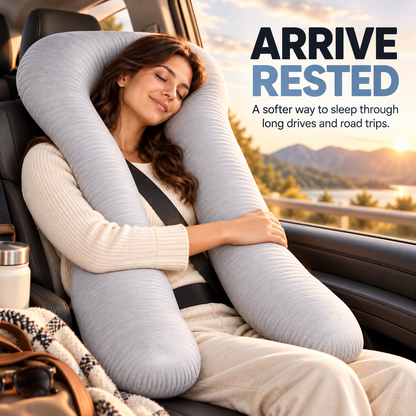 🚗Bvuyomi™Full-Body Road Trip Pillow – U-Shaped Passenger Cushion with Soft Ice-Silk Cover