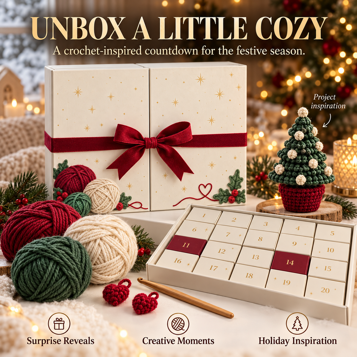 🎄Christmas Crochet Advent Calendar — Yarn & Craft Surprise Gift Box✨🎁