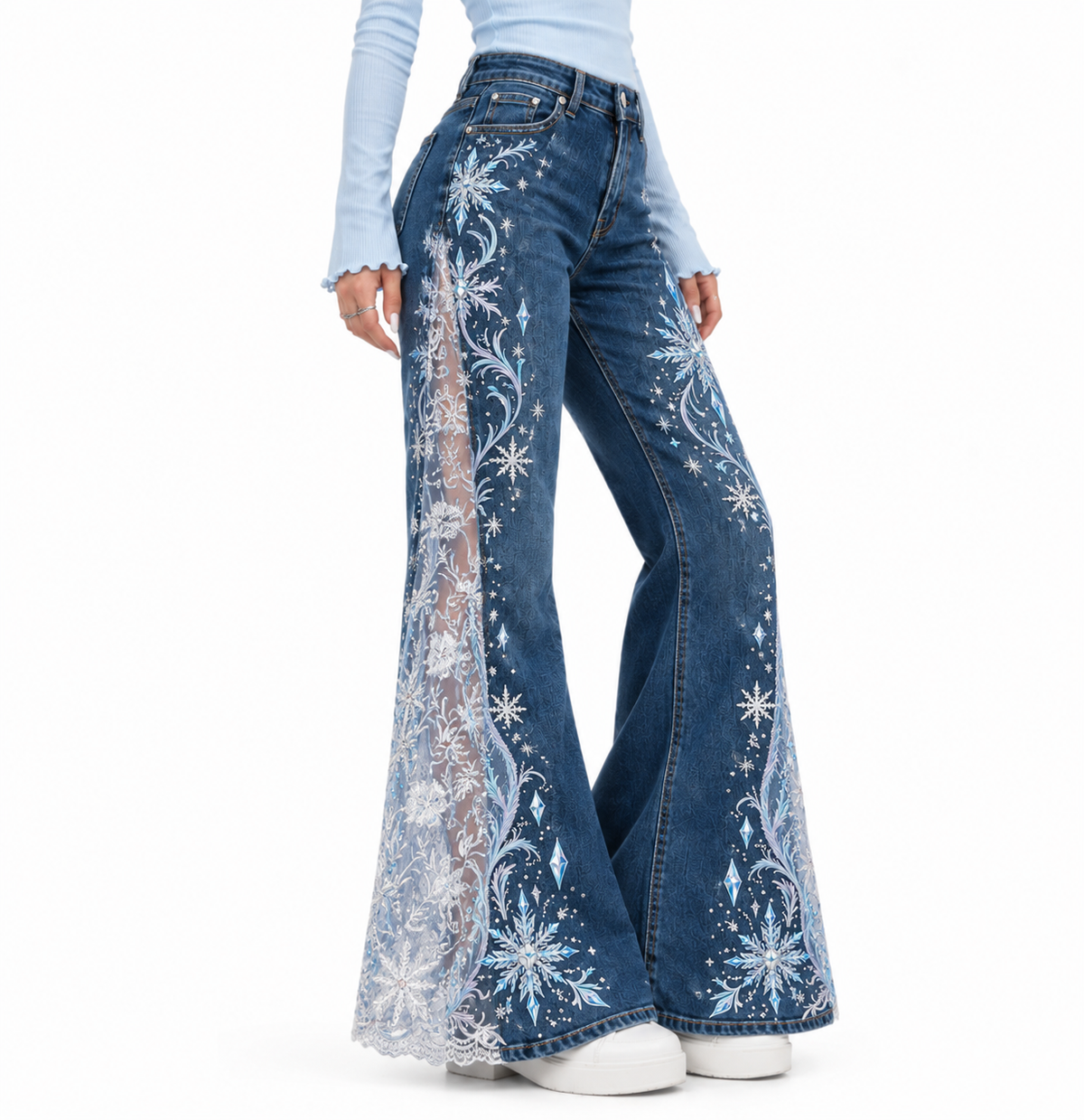 ✨ Fairy Tale Flare: Vintage Embroidered Denim Jeans