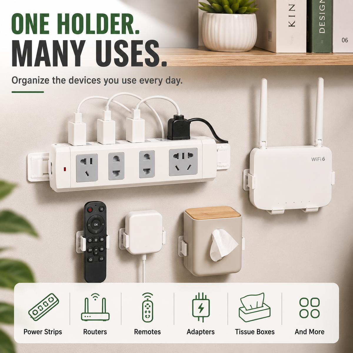 🔌Punch-Free Power Strip Holder – Peel, Stick & Organize