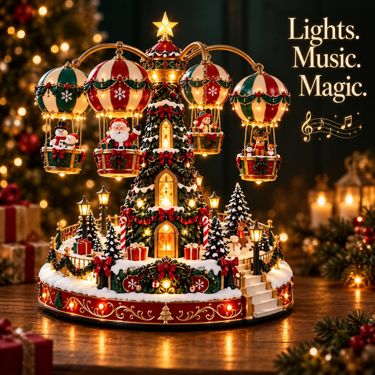 Christmas Sky Ride – Rotating Hot Air Balloon Christmas Village with Lights & Music 🎅🎄