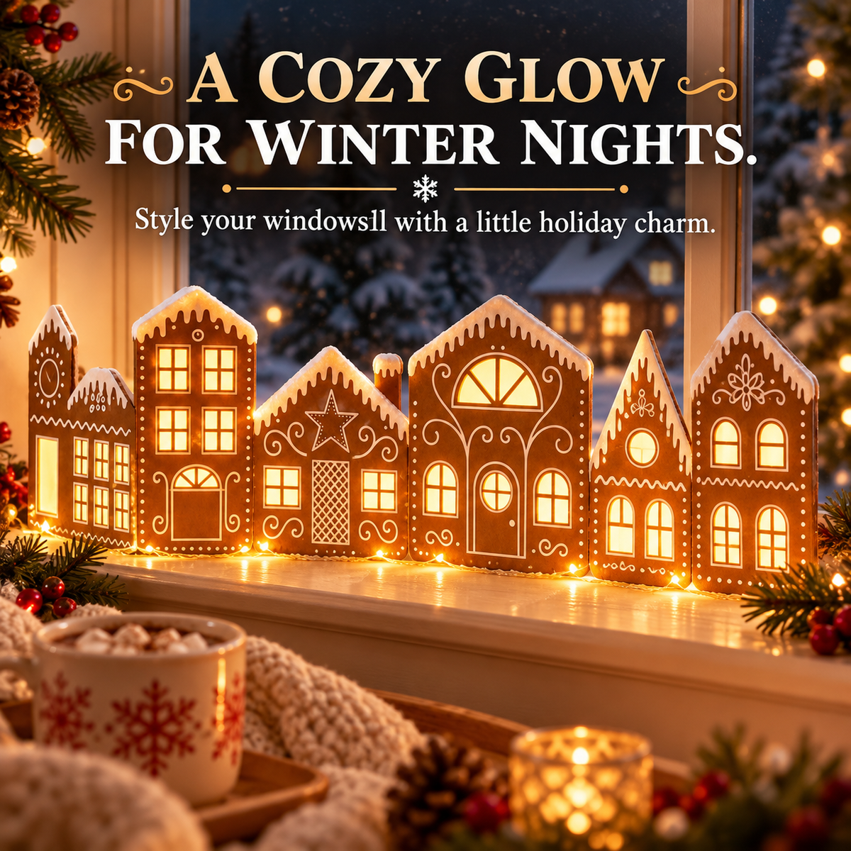 ✨Light Up the Holidays – DIY Gingerbread Village Decor Kit with Warm LED Lights