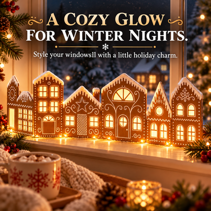 ✨Light Up the Holidays – DIY Gingerbread Village Decor Kit with Warm LED Lights