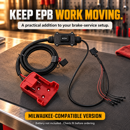 Milwaukee-compatible EPB release tool with empty red battery interface