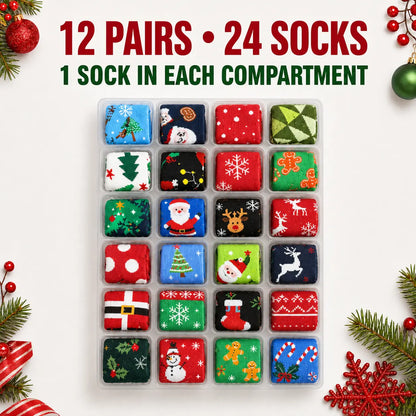 🎁🎄Christmas Sock Advent Calendar, 24-Day Countdown Gift Box with 12 Pairs of Festive Crew Socks