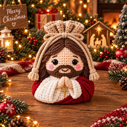 🎄 Christmas Crochet Character Gift Pouch | Reusable Drawstring Gift Bag