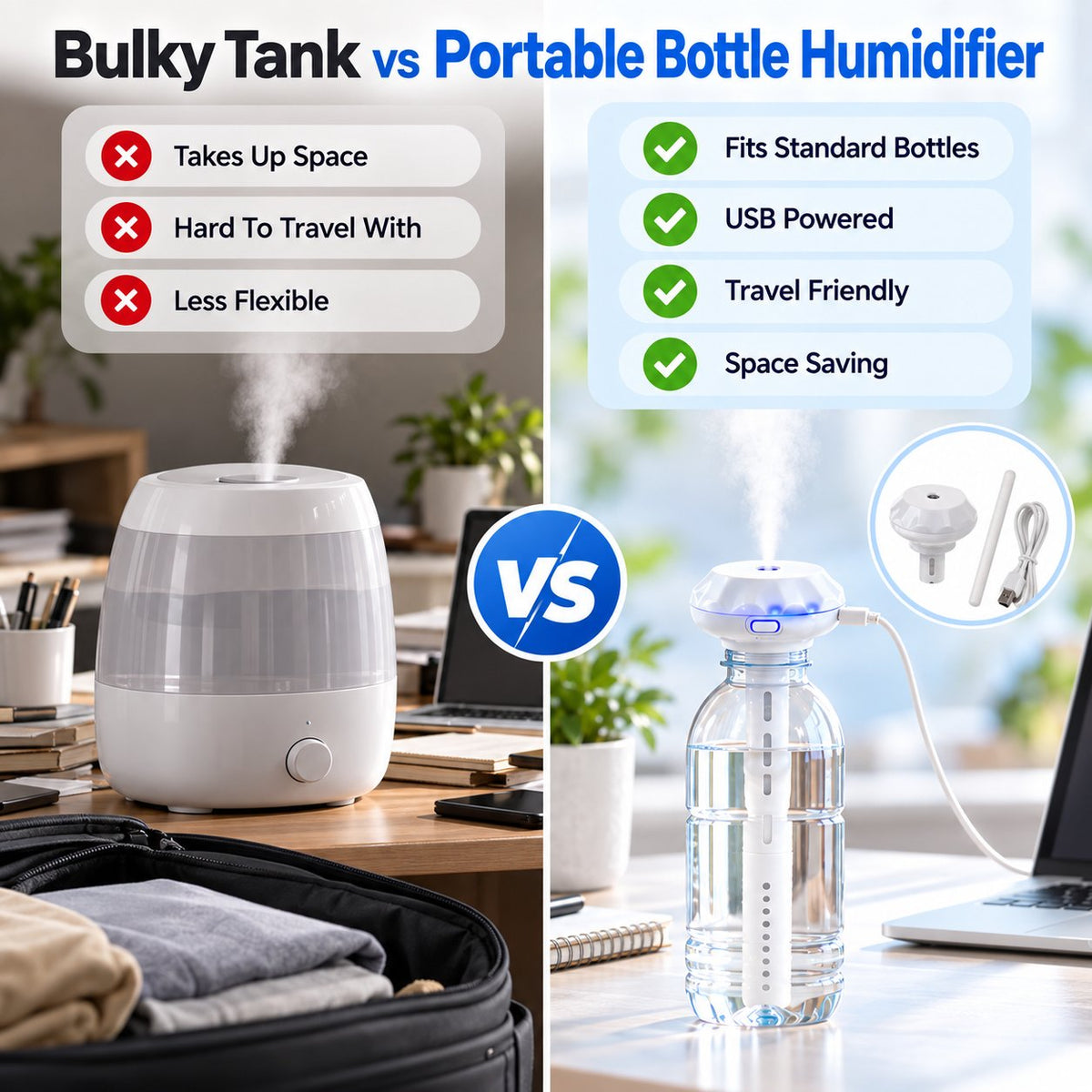 Bottle Top USB Humidifier Stick | Quiet Portable Cool Mist Aroma Diffuser