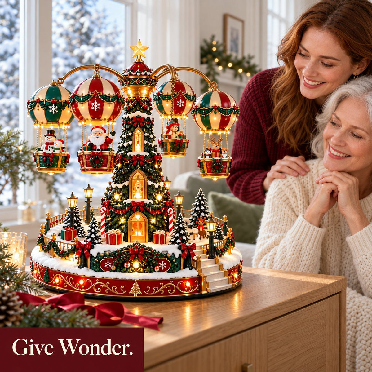 Christmas Sky Ride – Rotating Hot Air Balloon Christmas Village with Lights & Music 🎅🎄
