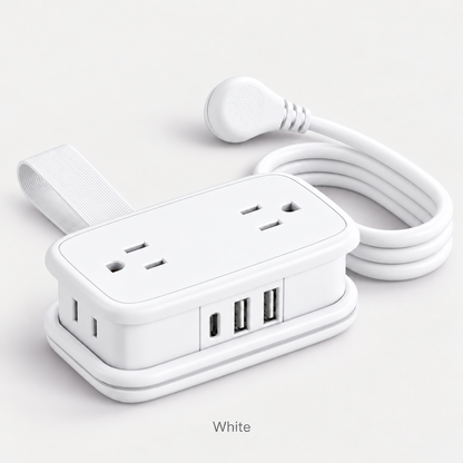 7-in-1 Travel Power Strip with USB-C & USB-A – Compact Wrap-Around Cord & Flat Plug