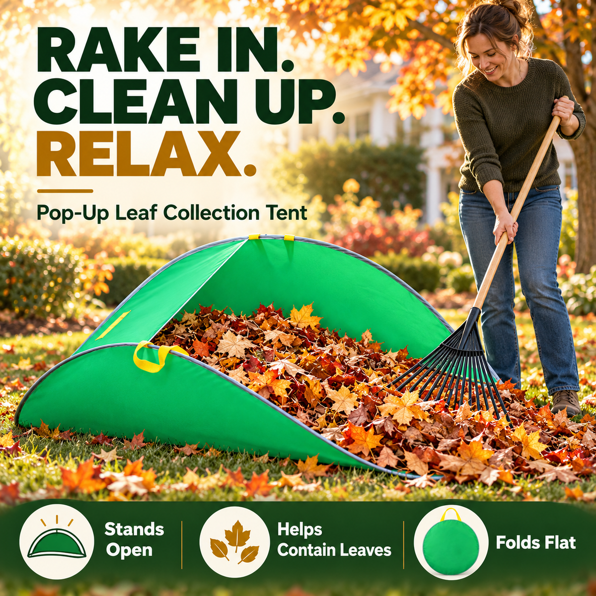 🍂 Pop-Up Leaf Collection Tent [Anti-Spill Design] - Rake Smarter, Not Harder