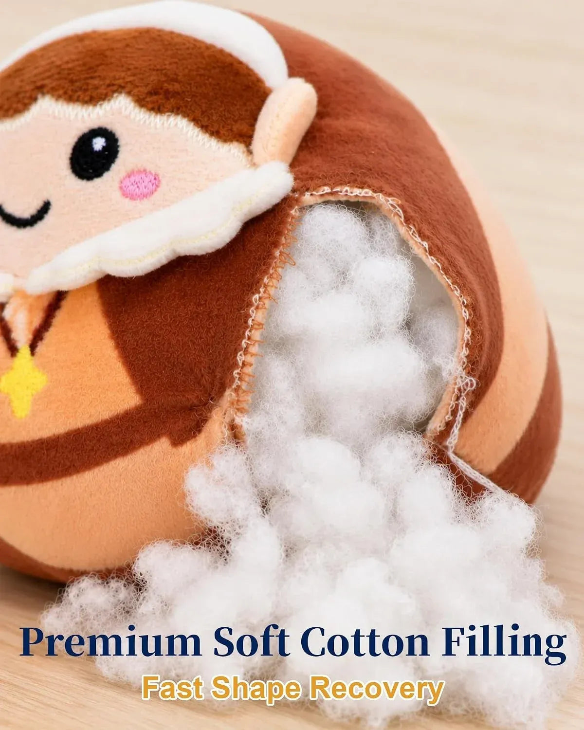Original product image showing the soft filling inside a Nativity plush figure